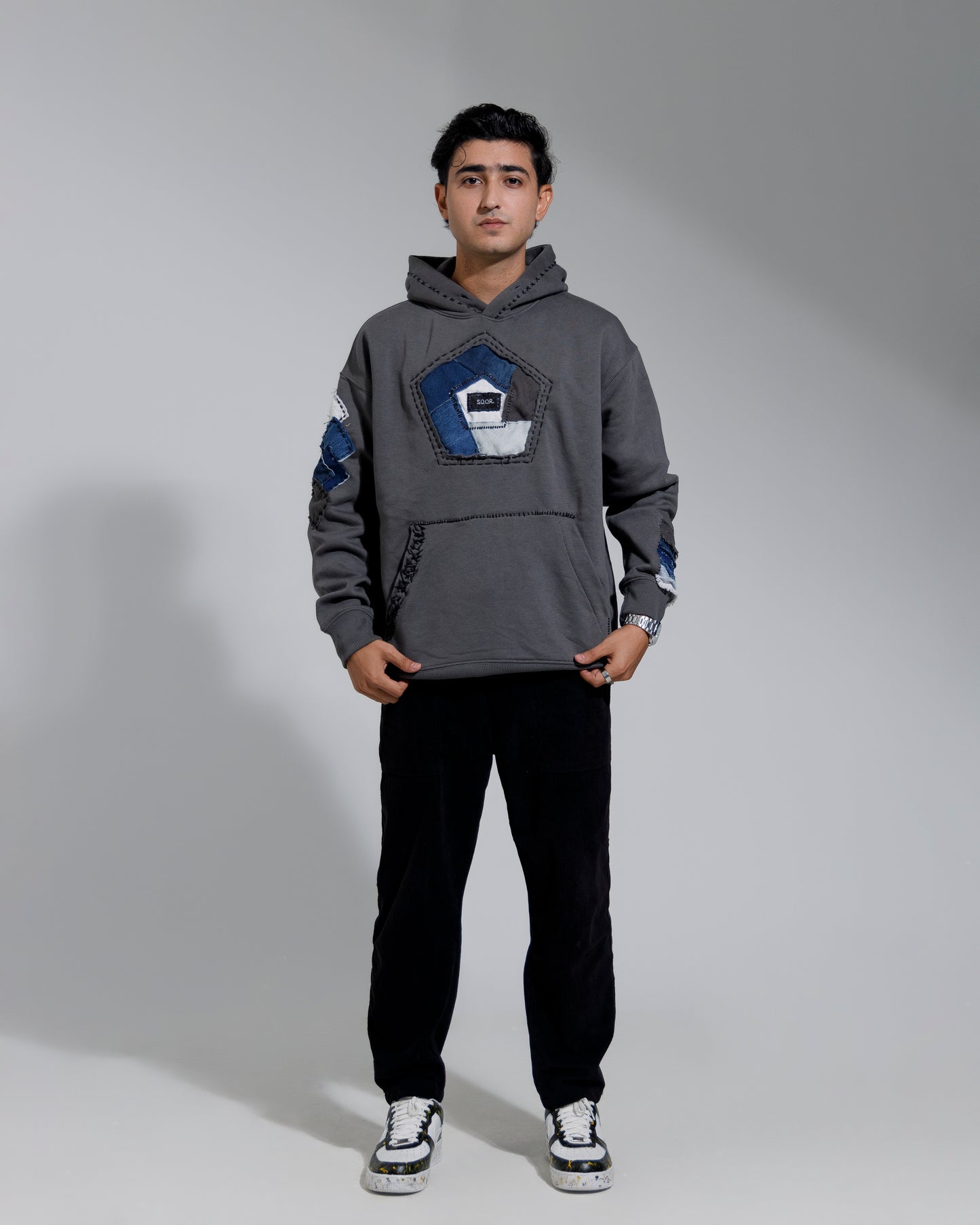 The Assemblage Deconstructed Denim Patchwork Hoodie