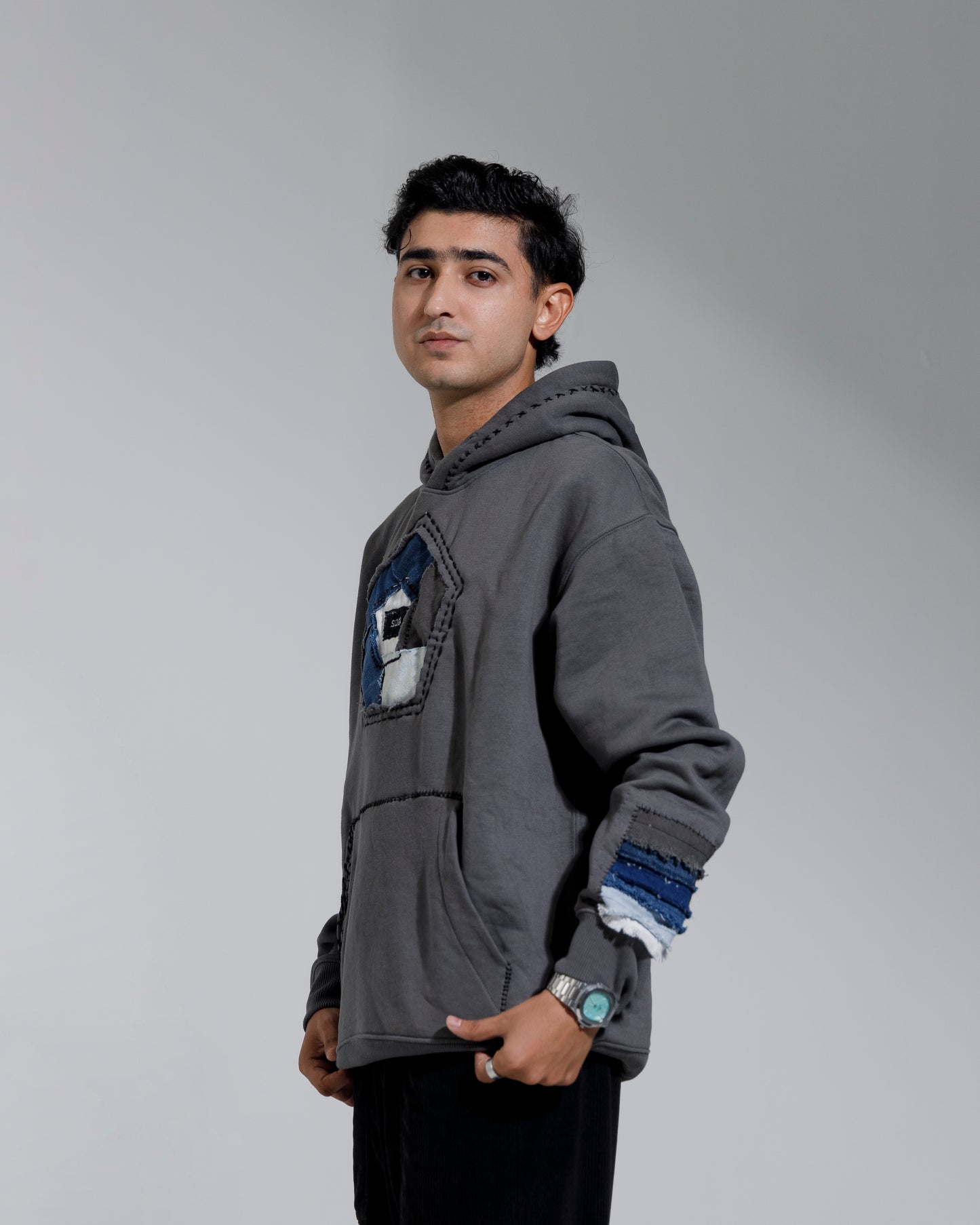 The Assemblage Deconstructed Denim Patchwork Hoodie