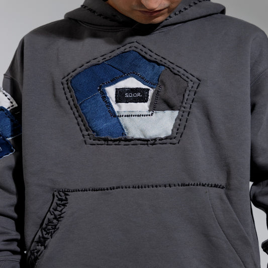The Assemblage Deconstructed Denim Patchwork Hoodie