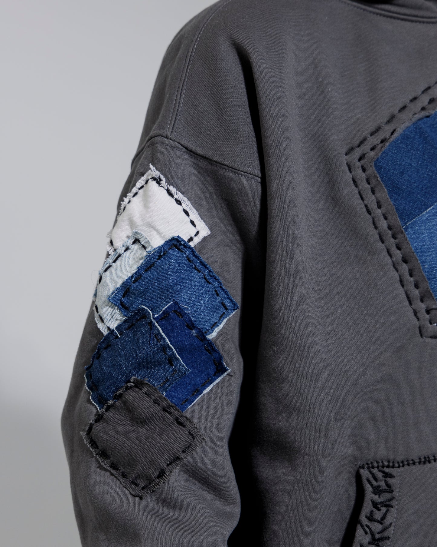 The Assemblage Deconstructed Denim Patchwork Hoodie
